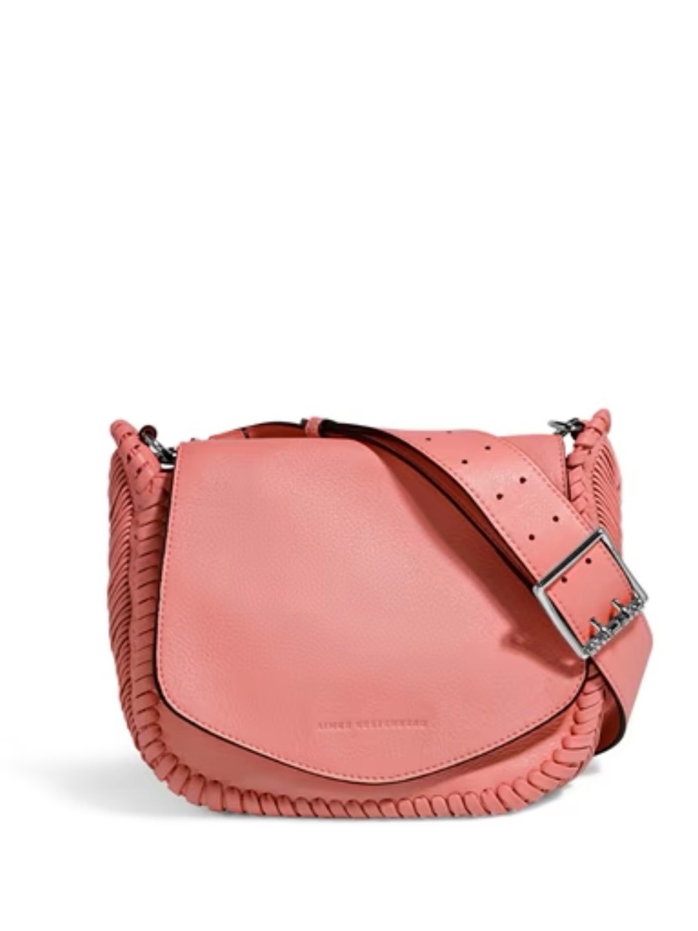 Aimee Kestenberg Coral Pink Saddle Crossbody with Braided Trim
